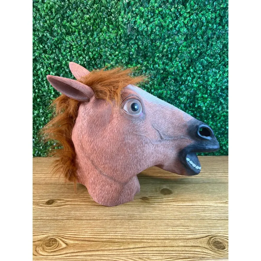 Adult Brown Horse Deluxe Full Head Latex Mask Halloween Cosplay Dress Up